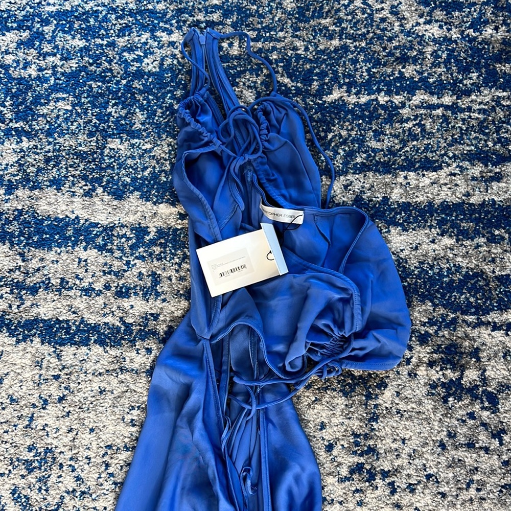 Christopher Esber Multi Panel Disconnect Ruched Halter Dress in Lapis US4 \AUS 8 - Picture 4 of 7